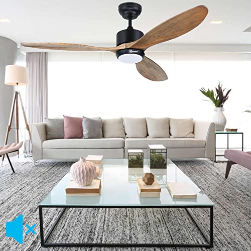 Ovlaim 52 Inch Indoor Outdoor Smart Ceiling Fan with Dimmable Led Light & Remote, 6 Speed DC Motor, 3 Natural Wood Blades | The Storepaperoomates Retail Market - Fast Affordable Shopping