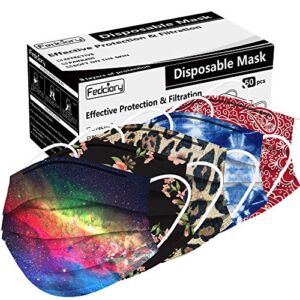 Fedciory Plus 50PCS Disposable Face Masks,Face Mask for Women with Printed Design,3 Layer Breathable Comfortable Face Covers Masks for Adult Men Women 50 Count (Pack of 1)