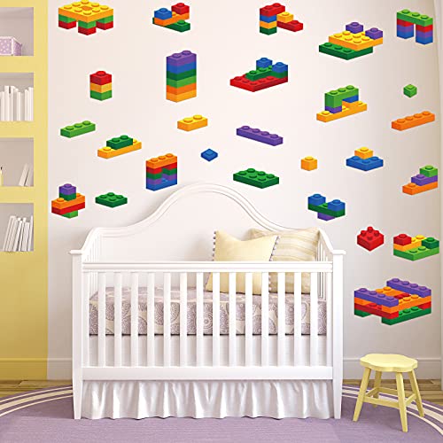 54 Pieces Building Blocks Wall Decals Kids Wall Stickers 5 Colors Bricks Wall Decal Peel and Stick Waterproof Brick Decals for Baby Boys Girls Nursery Bedroom Classroom Living Room Decorations | The Storepaperoomates Retail Market - Fast Affordable Shopping