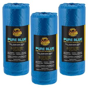 Dura-Gold 24″ Wide x 177′ Long Roll of Pure Blue Pre-Folded Making Film, 3 Pack – Overspray Paintable Plastic Protective Sheeting, Pull Down Drop Sheet, Auto Painting, Cover Cloth Home Walls Furniture