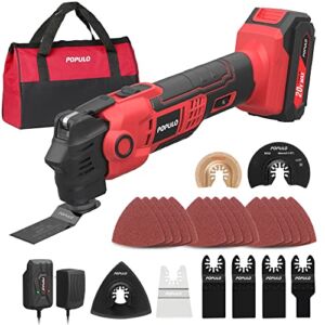 POPULO 20V Cordless Oscillating Tool Kits, 22000 OPM Variable Speed, 4.5° Oscillating Angle Multi Tool, 27 Piece Battery Powered Multi-Tool for Cutting Wood, Nail, Scraping and Sanding