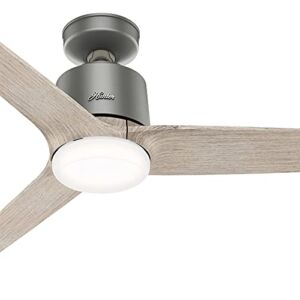 Hunter Fan 52 inch Casual Matte Silver indoor Ceiling Fan with Light Kit and Remote Control (Renewed)