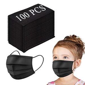 Kids Disposable Face Mask, 3-Layer Efficiency Protective, Breathable Safety Masks for Kids Daily Use,Black(100 pcs)