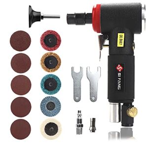 SI FANG 16Pcs Air Die Grinder Kit, Right Angle Die Grinder with 1/4″ & 1/8″ Collets and 10Pcs 2″ Quick Change Roll Lock Sanding Discs Mix Set, 20,000RPM Pneumatic Power Air Grinding Tool (Black)