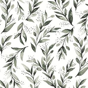 Erfoni Green Leaf Contact Paper Floral Wallpaper Peel and Stick Wallpaper 17.7inch x 118.1inch Greenery Leaves Self Adhesive Wallpaper Peel and Stick Olive Botanical Flower Wall Paper Vinyl Film