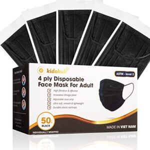 Kidohub FDA Registered ASTM Level 3, Adult 4 Ply Individually Wrapped Disposable Medical Face Mask