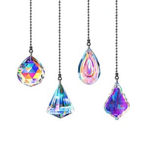 ccHuDE 4 Pcs Rainbow Crystal Ceiling Fan Pull Chain Extension Set Pull Chains Extender with Connector for Ceiling Light Lamp Fan