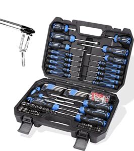 URASISTO 120-pieces Magnetic Screwdrivers Sets Includes Sockets, Slotted, Phillips, Hex, Torx and Precision Screwdriver Set Tools for Men, Repair Home