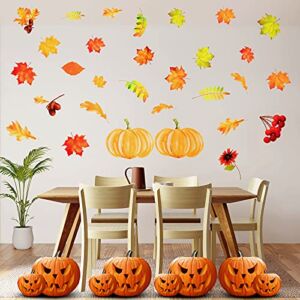 3 Pieces Fall Thanksgiving Wall Stickers Maple Leaves Pumpkin Wall Decals Fall Thankful Harvest Wall Art Decor for Thanksgiving Party Home Office Decorations