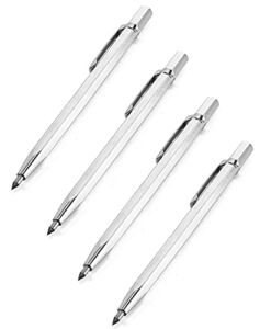 QWORK Tungsten Carbide Scriber, 4 Pack Glass Scribe Tool Engraver Pen with Retractable Tungsten Carbide Tip for Glass, Ceramics and Hardened Steel