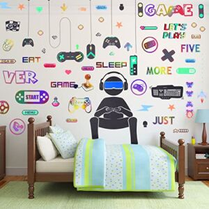 56 Pieces Gamer Wall Decals Gamer Wall Sticker Gaming Controller Joystick Wall Decals Removable Video Games Wall Stickers Game Boy Wall Art for Kids Men Bedroom Playroom Decoration (Colorful)