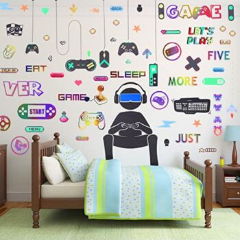 56 Pieces Gamer Wall Decals Gamer Wall Sticker Gaming Controller Joystick Wall Decals Removable Video Games Wall Stickers Game Boy Wall Art for Kids Men Bedroom Playroom Decoration (Colorful) | The Storepaperoomates Retail Market - Fast Affordable Shopping