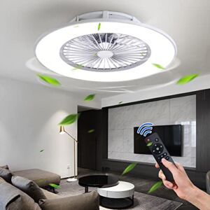 OUSAITE,Semi Flush Mount Enclosed Low Profile Fan , 23 inch, Round Shape, with Remote Control, (3000k/4000k/6500k) Lighting & Ceiling Fans, Living Room/Bedroom/Room,Ceiling Light Fixture (White)