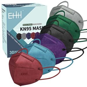 KN95 Face Masks, 30 Packs Individually Wrapped 5-ply Colored KN95 Mask for Women Men Adult, Breathable & Comfortable Mask Disposable with Adjustable Ear Loops, 5 Layers Filter Efficiency≥95%