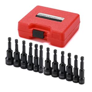 MIXPOWER 1/4″ Magnetic Hex Nut Driver Set, 1/4″ to 9/16″, 8 to 10mm, Impact Ready Magnetic Nut Driver Bit Set, SAE & Metric, 12 Pieces Set with Platic Case