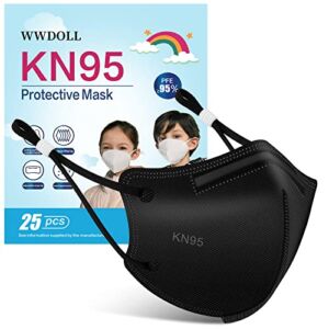 WWDOLL Kids KN95 Face Mask 25 Pack, 5-Layers Breathable KN95 Masks for Children, Black