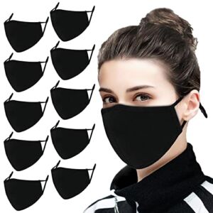 Vitnette 10Pcs Black Face Masks 100% Cotton Face Mask Cloth Masks Reusable Thin Breathable Washable Adjustable with Nose Wire