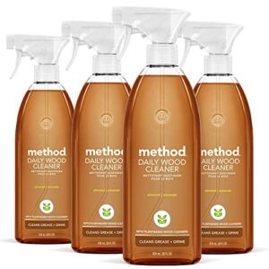 Method Daily Wood Cleaner, Plant-Based Formula That Cleans Shelves, Tables, and Other Wooden Surfaces While Removing Dust & Grime, Almond Scent, 28 oz Spray Bottles, 4 Pack, Packaging May Vary