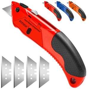 DIYSELE Knife Box Cutter Retractable, Heavy Duty Razor Knife with 4 PCS Sharp Blades, Storage Space in Handle, Utility Knife Retractable for Cutting Cartons, Cardboard, Boxes, Crafts, DIY Projects