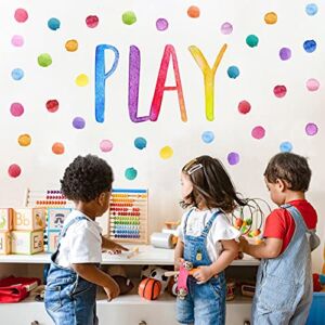 Yovkky Kids Playroom Polka Dots Wall Decals Stickers, Watercolor Play Sign Peel and Stick Neutral Nursery Preschool Decor, Colorful Home Classroom Decorations Boys Girls Bedroom Art Party Supply Gift
