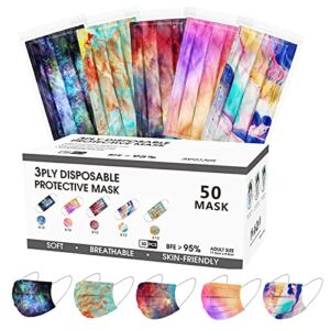 Disposable Face Mask Individually Wrapped – 50 Pcs Face Mask Non Woven Disposable 3 Ply Earloop for Men & Women