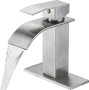 Ryuwanku Bathroom Faucet Brushed Nickel Modern Waterfall Bathroom Sink Faucet with Single Handle Suitable for 1 or 3 Holes,Supply Deck Plate and Hose…