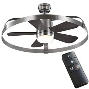 Home Decorators Collection Harrington 36 in. White Color Changing Integrated LED Brushed Nickel Ceiling Fan with Light Kit and Remote Control, 59236