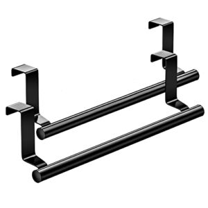 Mosuch Stainless Steel Over Door Towel Rack Bar Holders for Universal Fit on Over Cabinet Cupboard Doors 2 Pack Black