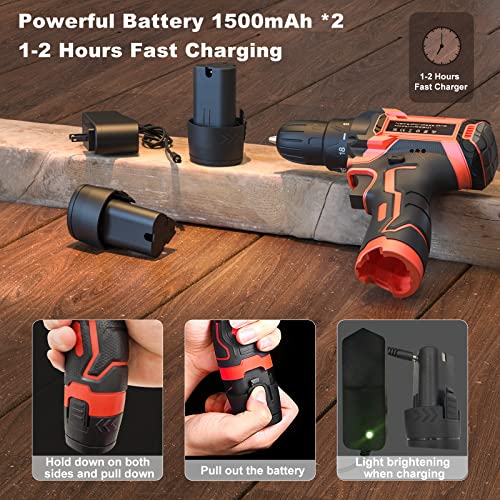 Cordless Drill 12v, 34pcs Drill Driver Set with 2 Batteries, Drill Set with 2 Variable Speed 3/8” Keyless Chuck for Drilling Wood, Ceramics | The Storepaperoomates Retail Market - Fast Affordable Shopping