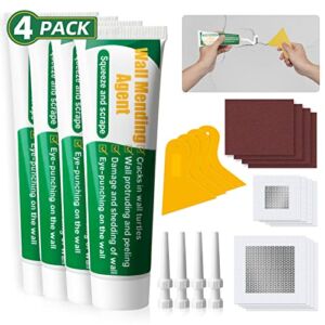 Tanzfrosch 4 Pack Wall Mending Agent Wall Repair Kit with Drywall Repair Cream Paste, Scraper, Wall Patch, Sandpapers, Wall Surface Hole Fill Quick and Easy Solution
