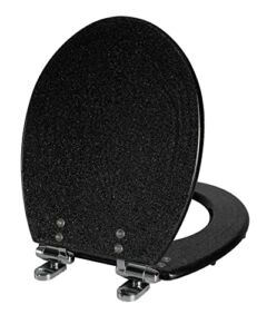 Resin Toilet Seat Round Soft Close Quick Release Heavy Duty Toilet Seats with Black Glitter Cover Acrylic Seats Black Starlight 17 Inch