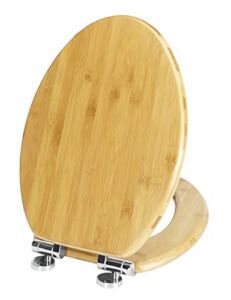 Elongated Bamboo Toilet Seat with Lid Quick Release Slow Close Zinc Alloy Strong Hinges Natural Bamboo, Light