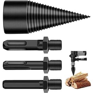 Firewood Log Splitter – CABINAHOME 3pcs Removable Kindling Wood Splitting Drill Bit – 42mm Heavy Duty Electric Drills Screw Cone Driver with Hex + Square + Round Head for Household Electric Drills