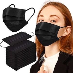 100Pack Disposable Face Masks,Blue Masks 3 Ply Protectors with Elastic Earloops,Non Woven, Single Use – Effective Filtration (Black)