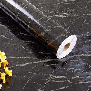 Black Marble Contact Paper for Countertops Waterproof Weiseni Vinyl countertop Peel and Stick Countertops 23.6″ x 196.8″ Self Adhesive Removable Marble Wallpaper for Kitchen Cabinet Furniture…