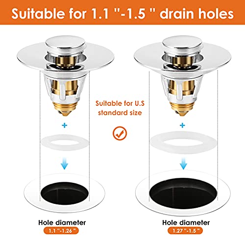 Drifop Universal Bathroom Sink Stopper, Basin Pop-up Sink Drain Strainer, Bathroom Sink Plug with Stainless Steel Hair Catcher for 1.1-1.5 inch Drain(1 PCS, Silver) | The Storepaperoomates Retail Market - Fast Affordable Shopping