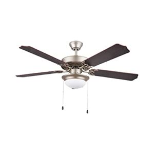 Noble Home 52 Inch LED Ceiling Fan with Pull Chain | Dimmable Light with 5 Blades, Dual Mount Hanging Kit, and Downrod | Heavy Duty Fixture with 3 Speed Motor, Satin Nickel