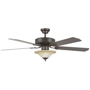 Noble Home Ceiling Fan 5 Blades, LED Lighting Kit with Pull Chain, Bowl Shade, and Downrod | Indoor Fixture for Bedroom, Living Room, and Home Office, 52 Inch, Bronze/Amber Glass