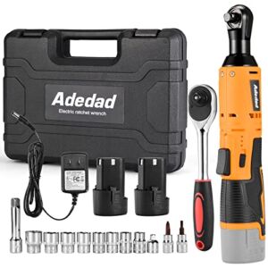 Adedad Cordless Ratchet Wrench Set w/ 2 Batteries, 3/8” 40Ft-lbs 400 RPM 12V Battery Powered Ratcheting Wrench Tool Kit, Variable Speed Trigger, 12 Sockets