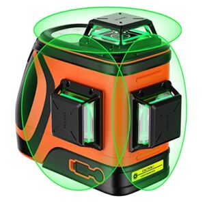 DOVOH High Visibility Laser Level Outdoor: Heavy Duty 3×360° Self Leveling Laser Levels for Construction Up To 197ft Long Range 110mw Diodes Green 12 Line Laser Leveler 3D Rechargeable, H3-360G
