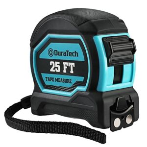 DURATECH Magnetic Tape Measure 25FT with Fractions 1/8, Retractable Measuring Tape, Easy to Read Both Side Measurement Tape, Magnetic Hook and Shock Absorbent Case for Construction, Carpenter