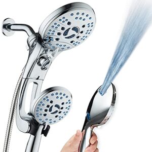 AquaCare AS-SEEN-ON-TV High Pressure Handheld / Rain 50-mode 3-way Shower Head Combo with Adjustable Arm – Anti-clog Nozzles, Tub & Pet Power Wash, 6 ft. Stainless Steel Hose, All Chrome Finish