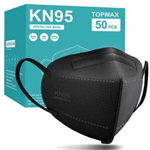 TOPMAX KN95 Face Masks 50 Pack 5-Ply Breathable Filter Efficiency≥95% Protective Cup Dust Disposable Masks Against PM2.5 Black