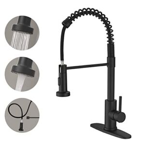 VOTON Kitchen Faucets with Pull Out Sprayer Commercial Spring Kitchen Sink Faucet Matte Black Single Handle Kitchen faucets with Deck Plate