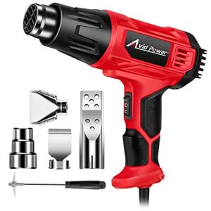 AVID POWER Heat Gun, 1800W Heavy Duty Hot Air Gun with 2-Temp Settings (716℉/1205℉), 5 Pcs Nozzle Attachments for Shrinking PVC, Crafts, Stripping Paint