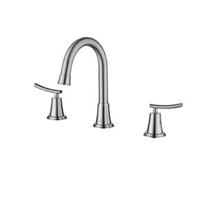 Bathroom Faucets, UERRIC 8 inch Widespread Bathroom Faucets for Sink 3 Hole Brushed Nickel, Lead-Free 2 Handle Bathroom Sink Faucet, Vanity Lavatory Faucet for Bathroom Sink with Water Supply Hose
