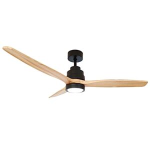 RUXUHSNDQ Iron Ceiling Fan, With Light, With Remote Control, 3 Color Temperature LED Lights, 6-Speed Scheduling, Timing, 3 Wooden Blades, Diameter 132 cm, 40 W DC Silent Motor (Wood Color)