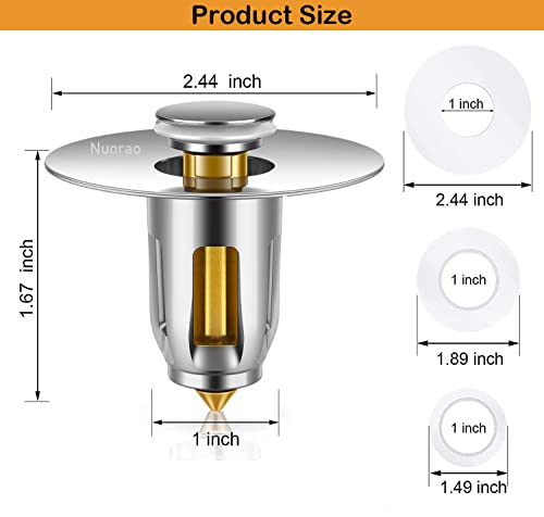 2 Pack Universal Bathroom Sink Stopper, for 1.02~1.96 Inch Bathtub Converter Sink Drain Strainer Plug No Overflow with Basket Hair Catcher, Bullet Core Push Type Basin Pop-Up Drain Filter(Solid Brass) | The Storepaperoomates Retail Market - Fast Affordable Shopping