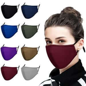 Reusable Cloth Face Masks 4Ply Washable Adjustable Breathable with Filter Pocket Nose Wire for Women Men 8 Pack, Colorful