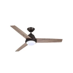 Noble Home 52 Inch Ceiling Fan with Light Kit | Dimmable LED Fixture with Wall Control and 3 Blades | Contemporary Decor for Living Room, Bedroom, and Home Office, Bronze